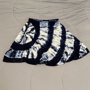 INC International Concepts Navy & White Tie-Dye Skater Skirt
